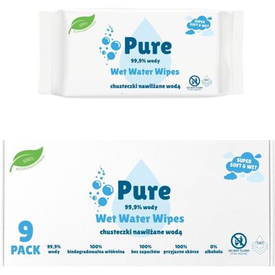 PURELINE Chusteczki nawilżane Pure Wet Water Wipes 99,9% wody BIO 9x60 SZT. Baby PURELINE Chusteczki nawilżane Pure Wet Water Wipes 99,9% wody BIO 9x60 SZT. Baby