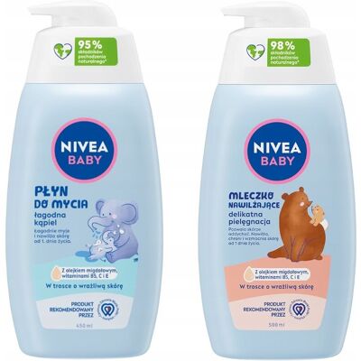 NIVEA BABY Płyn do mycia dla dzieci 450ml + Mleczko nawilżające 500ml NIVEA BABY Płyn do mycia dla dzieci 450ml + Mleczko nawilżające 500ml