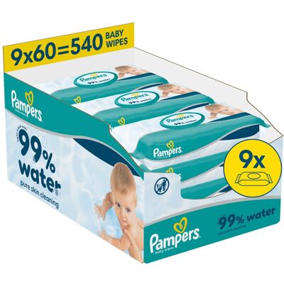 P&G Pampers 99% Water Chusteczki Nawilżane Dla Dzieci, 9 Opakowań Po 60 Chusteczek = 540 Szt P&G Pampers 99% Water Chusteczki Nawilżane Dla Dzieci, 9 Opakowań Po 60 Chusteczek = 540 Szt