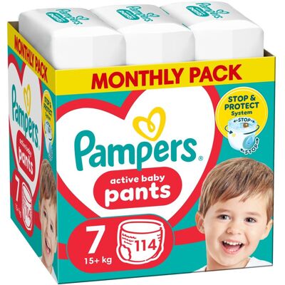 P&G Pampers Active Baby Pants Pieluchomajtki, Rozmiar 7, 114 Szt. (15kg+) P&G Pampers Active Baby Pants Pieluchomajtki, Rozmiar 7, 114 Szt. (15kg+)