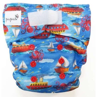 Pupus Pieluszka Z Kieszonką Stateczki 5-15kg - Rzepy Pupus Pieluszka Z Kieszonką Stateczki 5-15kg - Rzepy