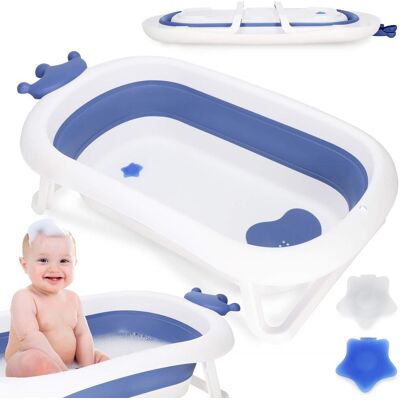 Springos Wanienka dla niemowląt składana 40 L 83x50x22,5 cm z korkiem biało-niebieska Springos Wanienka dla niemowląt składana 40 L 83x50x22,5 cm z korkiem biało-niebieska