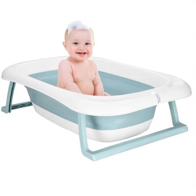 Springos Wanienka dla niemowląt składana 35 L 82x52x22 cm z termometrem i poduszką biało-niebieska Springos Wanienka dla niemowląt składana 35 L 82x52x22 cm z termometrem i poduszką biało-niebieska