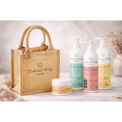 Natural Baby Care Zestaw naturalnych kosmetyków dla dzieci 0+ z torbą jutową Natural Baby Care Zestaw naturalnych kosmetyków dla dzieci 0+ z torbą jutową