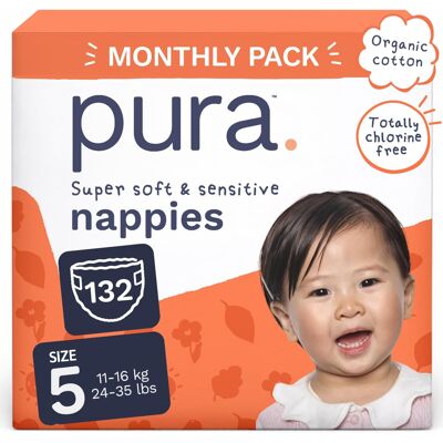 Pura Ekologiczne Pieluchy Dla Niemowląt Rozmiar 5 (11-16 Kg) 132 Sztuki Pura Ekologiczne Pieluchy Dla Niemowląt Rozmiar 5 (11-16 Kg) 132 Sztuki