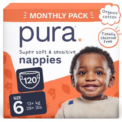 Pura Ekologiczne Pieluchy Rozmiar 6 (13 Kg+) 120 Sztuk, Bawełna Organiczna Pura Ekologiczne Pieluchy Rozmiar 6 (13 Kg+) 120 Sztuk, Bawełna Organiczna
