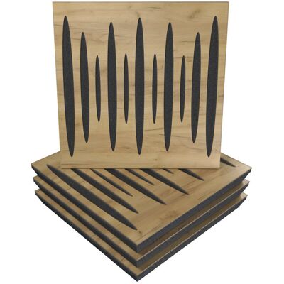 Panele akustyczne PULSAR, Zestaw 4 szt. + nawiasy montażowe, 50x50x5cm, UA Acoustics, MDF drzewo: Dąb Panele akustyczne PULSAR, Zestaw 4 szt. + nawiasy montażowe, 50x50x5cm, UA Acoustics, MDF drzewo: Dąb