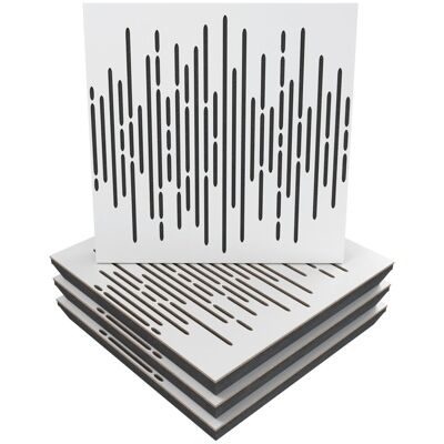 Panele akustyczne WAVE, Zestaw 4 szt. + nawiasy montażowe, 50x50x5cm, UA Acoustics, MDF: Biały Panele akustyczne WAVE, Zestaw 4 szt. + nawiasy montażowe, 50x50x5cm, UA Acoustics, MDF: Biały
