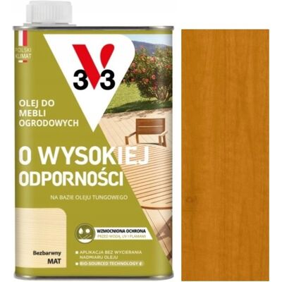 V33 OLEJ DO MEBLI OGRODOWYCH O WYSOKIEJ ODPORNOŚCI DĄB 0.5L V33 OLEJ DO MEBLI OGRODOWYCH O WYSOKIEJ ODPORNOŚCI DĄB 0.5L