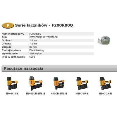 BOSTITCH GWOŹDZIE F 2,80 x 80mm RING 6000szt. F280R80Q BOSTITCH GWOŹDZIE F 2,80 x 80mm RING 6000szt. F280R80Q