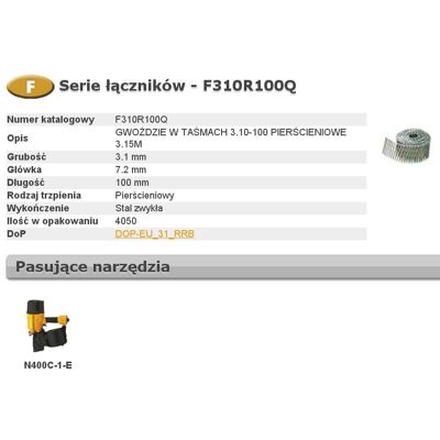 BOSTITCH GWOŹDZIE F 3,10 x 100mm RING 4050szt. F310R100Q BOSTITCH GWOŹDZIE F 3,10 x 100mm RING 4050szt. F310R100Q