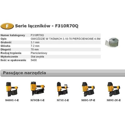 BOSTITCH GWOŹDZIE F 3,10 x 70mm RING 5400szt. F310R70Q BOSTITCH GWOŹDZIE F 3,10 x 70mm RING 5400szt. F310R70Q