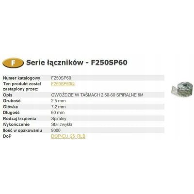 BOSTITCH GWOŹDZIE FAC 2,50-60 SPIRA Q 9m BOSTITCH GWOŹDZIE FAC 2,50-60 SPIRA Q 9m