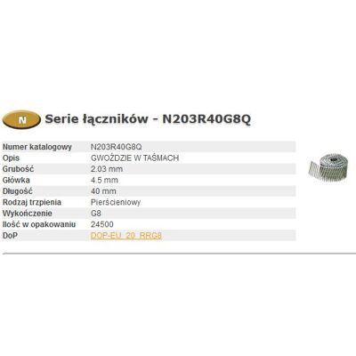 Ocynkowane gwoździe na taśmie Bostitch N203R40G8Q - Gwoździe na taśmie Ocynkowane gwoździe na taśmie Bostitch N203R40G8Q - Gwoździe na taśmie