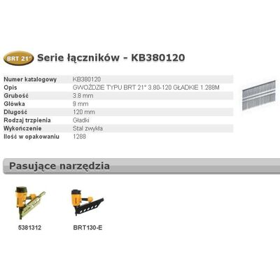 Haki Bostitch Model BRT21 - 3,80 x 120 mm - Opakowanie 1288 Haki Bostitch Model BRT21 - 3,80 x 120 mm - Opakowanie 1288