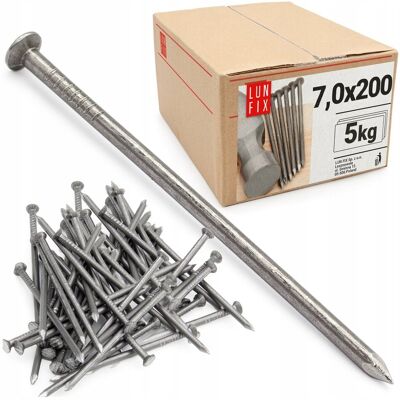 LUN FIX Gwoździe budowlane 200mm krokwiowe gładkie czarne 9 cali 7x200mm 5kg LUN FIX Gwoździe budowlane 200mm krokwiowe gładkie czarne 9 cali 7x200mm 5kg