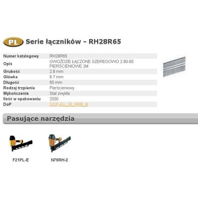 Gwoździe STANLEY BOSTITCH, rh 2,8 x 65 mm, 2000 szt Gwoździe STANLEY BOSTITCH, rh 2,8 x 65 mm, 2000 szt