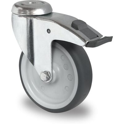 Inny producent Kółka meblowe z hamulcem otwór na śrubę/pedał plastikowy 100mm TPR P2T2 Inny producent Kółka meblowe z hamulcem otwór na śrubę/pedał plastikowy 100mm TPR P2T2
