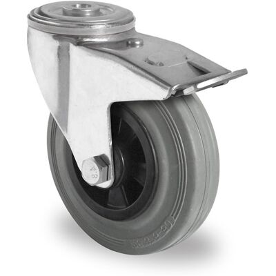 Inny producent Kółka przemysłowe z hamulcem otwór na śrubę 125mm Szara Guma P4R2 Inny producent Kółka przemysłowe z hamulcem otwór na śrubę 125mm Szara Guma P4R2