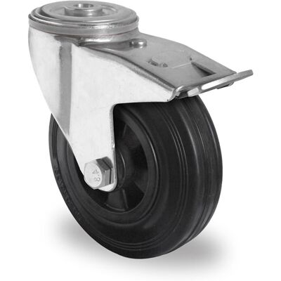 Inny producent Kółka przemysłowe z hamulcem otwór na śrubę 160mm Czarna Guma P4S4 Inny producent Kółka przemysłowe z hamulcem otwór na śrubę 160mm Czarna Guma P4S4