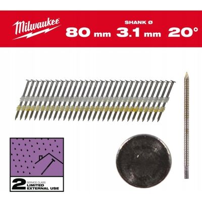 MILWAUKEE GWOŹDZIE PIERŚCIENIOWE 2.8 x 80mm /1750szt. DO M18 FFN21 GALWANIZ MILWAUKEE GWOŹDZIE PIERŚCIENIOWE 2.8 x 80mm /1750szt. DO M18 FFN21 GALWANIZ