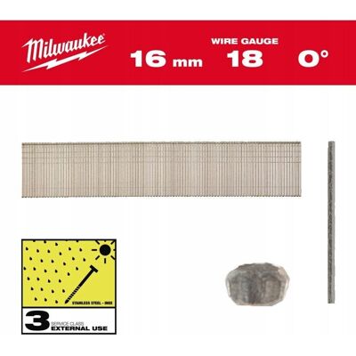 MILWAUKEE SZTYFTY INOX 18G/16mm /10000szt. - M18FN18GS MILWAUKEE SZTYFTY INOX 18G/16mm /10000szt. - M18FN18GS
