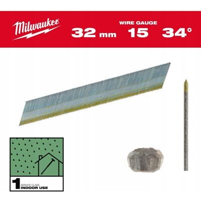 MILWAUKEE SZTYFTY WYKOŃCZENIOWE, 15G, GŁOWA TYPU D 32mm GALWANIZOWANE DO M1 MILWAUKEE SZTYFTY WYKOŃCZENIOWE, 15G, GŁOWA TYPU D 32mm GALWANIZOWANE DO M1