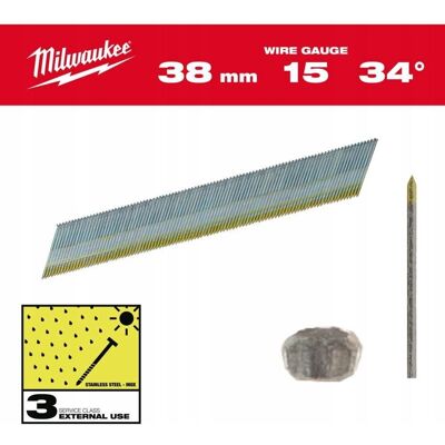 MILWAUKEE SZTYFTY WYKOŃCZENIOWE, 15G, GŁOWA TYPU D 38mmM18 CN15GA /2500szt. MILWAUKEE SZTYFTY WYKOŃCZENIOWE, 15G, GŁOWA TYPU D 38mmM18 CN15GA /2500szt.