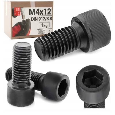 LUN FIX Śruba imbusowa M4x12 czarny ocynk z łbem walcowym DIN912 kl8.8 ampulowa 1kg LUN FIX Śruba imbusowa M4x12 czarny ocynk z łbem walcowym DIN912 kl8.8 ampulowa 1kg
