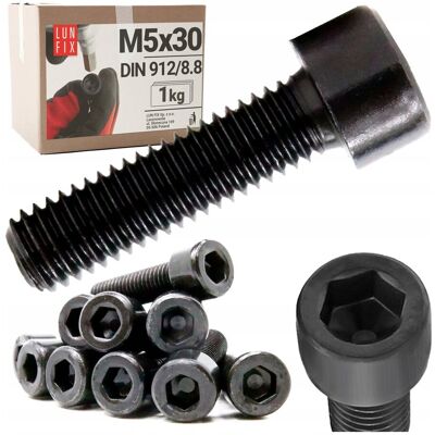 LUN FIX Śruba imbusowa M5x30 czarny ocynk z łbem walcowym DIN912 kl8.8 ampulowa 1kg LUN FIX Śruba imbusowa M5x30 czarny ocynk z łbem walcowym DIN912 kl8.8 ampulowa 1kg