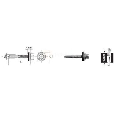 PGB Wkręt Samowiertny Z Łbem 6-Kątnym Hwh 5.5*50Mm Z Epdm 16Mm PGB Wkręt Samowiertny Z Łbem 6-Kątnym Hwh 5.5*50Mm Z Epdm 16Mm