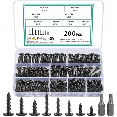 Inny producent Wkręty samogwintujące M4.8 M3.9, czarne, do karoserii, Torx, zestaw wkrętów Inny producent Wkręty samogwintujące M4.8 M3.9, czarne, do karoserii, Torx, zestaw wkrętów