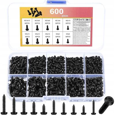 Inny producent WKRĘTY ŚRUBY SAMOGWINTUJĄCE TORX CZARNE M2 M2,3 M2,6 M3 ZESTAW 600szt +ETUI Inny producent WKRĘTY ŚRUBY SAMOGWINTUJĄCE TORX CZARNE M2 M2,3 M2,6 M3 ZESTAW 600szt +ETUI