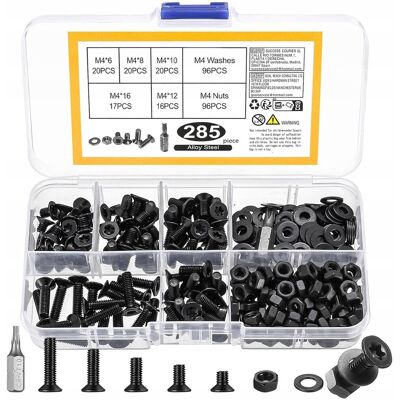 Inny producent Zestaw 285 śrub M4, M4 Torx, śruby z łbem stożkowym, nakrętki i podkładki Inny producent Zestaw 285 śrub M4, M4 Torx, śruby z łbem stożkowym, nakrętki i podkładki