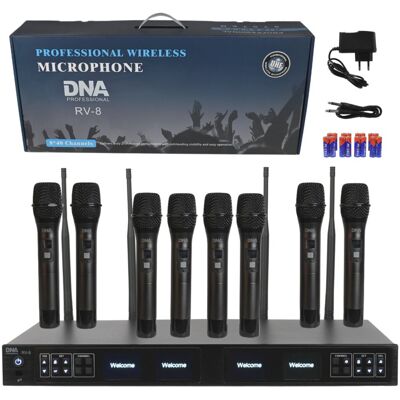 Mikrofon bezprzewodowy 8x bateryjny mikrofon doręczny UHF 610-690 MHz DNA RV-8 Mikrofon bezprzewodowy 8x bateryjny mikrofon doręczny UHF 610-690 MHz DNA RV-8