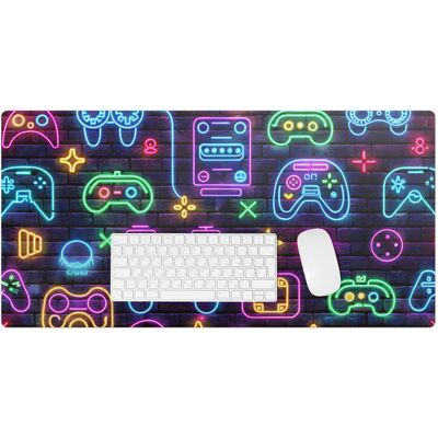 Tulup Winylowa mata pod mysz i klawiaturę – Ochronna z modnym nadrukiem - Neonowe kontrolery gry 90x45 cm Tulup Winylowa mata pod mysz i klawiaturę – Ochronna z modnym nadrukiem - Neonowe kontrolery gry 90x45 cm