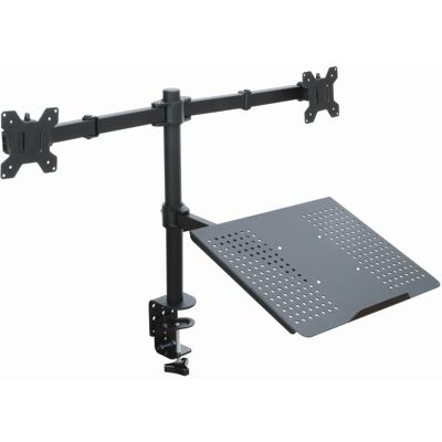 ART Uchwyt biurkowy do dwóch monitorów LED/LCD 13-27 cala z półką na laptopa notebooka ART Uchwyt biurkowy do dwóch monitorów LED/LCD 13-27 cala z półką na laptopa notebooka