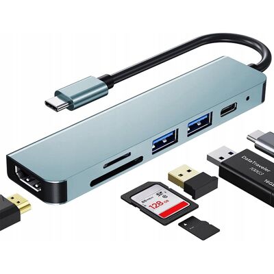 Inny producent HUB USB-C 6w1 HDMI 4K Czytnik Kart SD/TF USB2.0 USB3.0 USB-C PD 87W Zielony Inny producent HUB USB-C 6w1 HDMI 4K Czytnik Kart SD/TF USB2.0 USB3.0 USB-C PD 87W Zielony