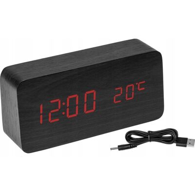 Budzik Zegar USB Termometr Elektroniczny Drewniany CZARNY Browin 170900 Budzik Zegar USB Termometr Elektroniczny Drewniany CZARNY Browin 170900