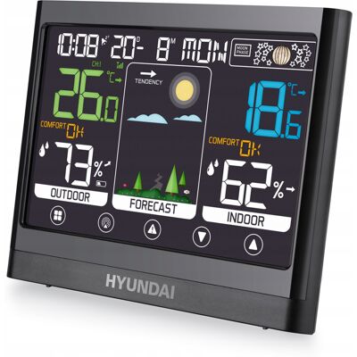 Hyundai STACJA POGODY Bezprzewodowa Pogodowa Meteo Termometr Higrometr DCF 77 LCD Hyundai STACJA POGODY Bezprzewodowa Pogodowa Meteo Termometr Higrometr DCF 77 LCD