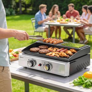 Yulinland Grill gazowy 5 kW, przenośny grill stołowy z 2 palnikami, ceramiczna powłoka lakiernicza, ruszt grillowy, ruszt do podgrzewania Yulinland Grill gazowy 5 kW, przenośny grill stołowy z 2 palnikami, ceramiczna powłoka lakiernicza, ruszt grillowy, ruszt do podgrzewania