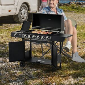 Yulinland Outsunny Grill gazowy z 7 palnikami, w tym termometr, grill BBQ, mobilny grill, czarny Yulinland Outsunny Grill gazowy z 7 palnikami, w tym termometr, grill BBQ, mobilny grill, czarny