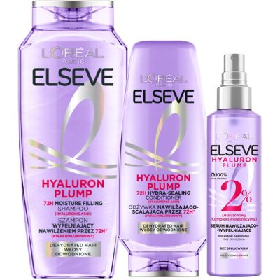 L'Oréal Elseve Hyaluron Plump Nawilżający Szampon Odżywka Serum Włosy Odwodnione L'Oréal Elseve Hyaluron Plump Nawilżający Szampon Odżywka Serum Włosy Odwodnione