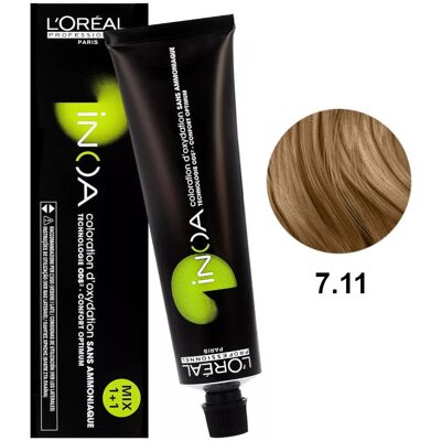 Loreal Inoa 7.11, Bezamoniakowa trwała farba do włosów - kolor 7.11 blond popielaty intensywny, 60 g Loreal Inoa 7.11, Bezamoniakowa trwała farba do włosów - kolor 7.11 blond popielaty intensywny, 60 g
