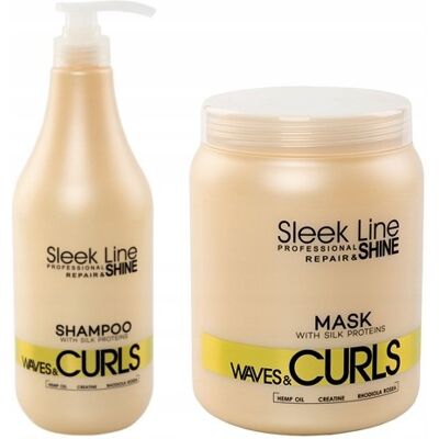 STAPIZ Sleek Line Waves&Curls; Maska do włosów kręconych 1000ml + STAPIZ Sleek Line Waves&Curls; Szampon do włosów kręconych 1000ml STAPIZ Sleek Line Waves&Curls; Maska do włosów kręconych 1000ml + STAPIZ Sleek Line Waves&Curls; Szampon do włosów kręconych 1000ml