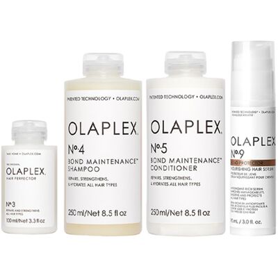Zestaw Olaplex No. 4 szampon + No. 5 odżywka + No. 3 kuracja + No. 9 Serum – Odbudowa do włosów Zestaw Olaplex No. 4 szampon + No. 5 odżywka + No. 3 kuracja + No. 9 Serum – Odbudowa do włosów