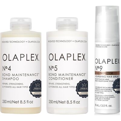 Zestaw Olaplex No. 4 Szampon + No. 5 Odżywka + No. 9 Serum – Kosmetyki pielęgnacyjne do włosów Zestaw Olaplex No. 4 Szampon + No. 5 Odżywka + No. 9 Serum – Kosmetyki pielęgnacyjne do włosów