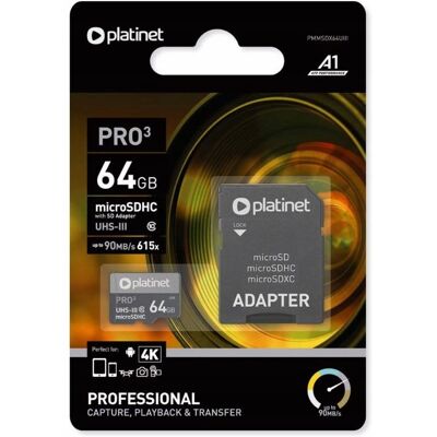 Karta pamięci MicroSDXC UHS-III Platinet 64GB - Karta pamięci Karta pamięci MicroSDXC UHS-III Platinet 64GB - Karta pamięci