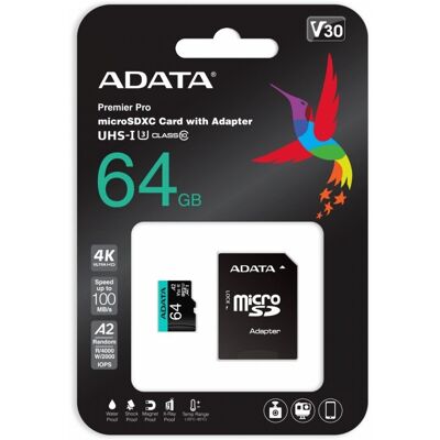 Karta pamięci ADATA Premier Pro, 64 GB, V30, microSD Karta pamięci ADATA Premier Pro, 64 GB, V30, microSD
