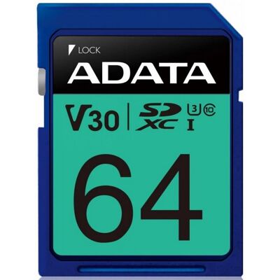 Karta pamięci ADATA PremierPro ASDX64GUI3V30S-R, SDXC, 64 GB Karta pamięci ADATA PremierPro ASDX64GUI3V30S-R, SDXC, 64 GB